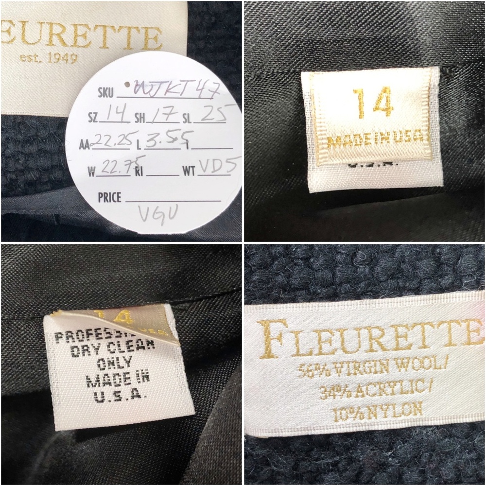 Fleurette Coat Black Boucle Tweed Belted Mid Sz 14 - Picture 8 of 8